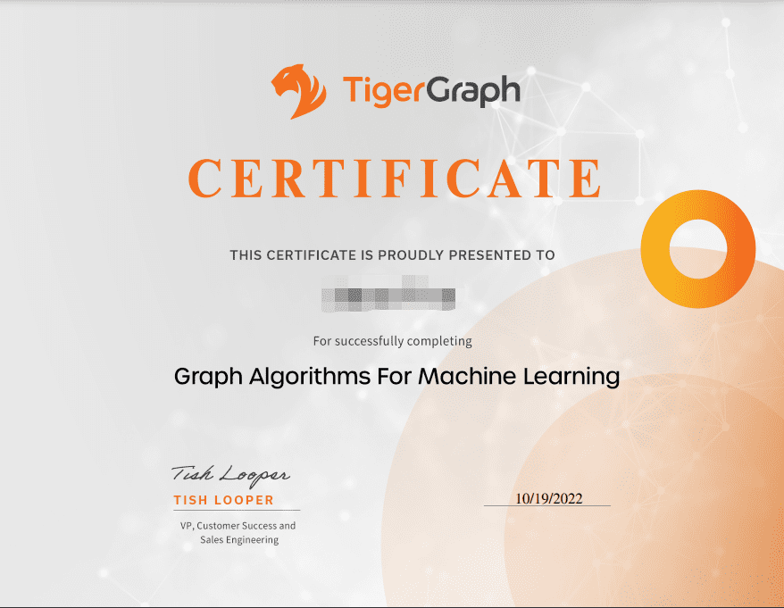 TigerGraph 机器学习图算法认证证书