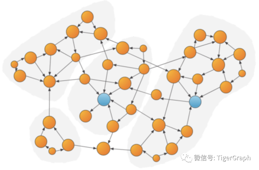 在图中检测社区的示例，与可疑方位于同一社区的这些实体更有可能是可疑的